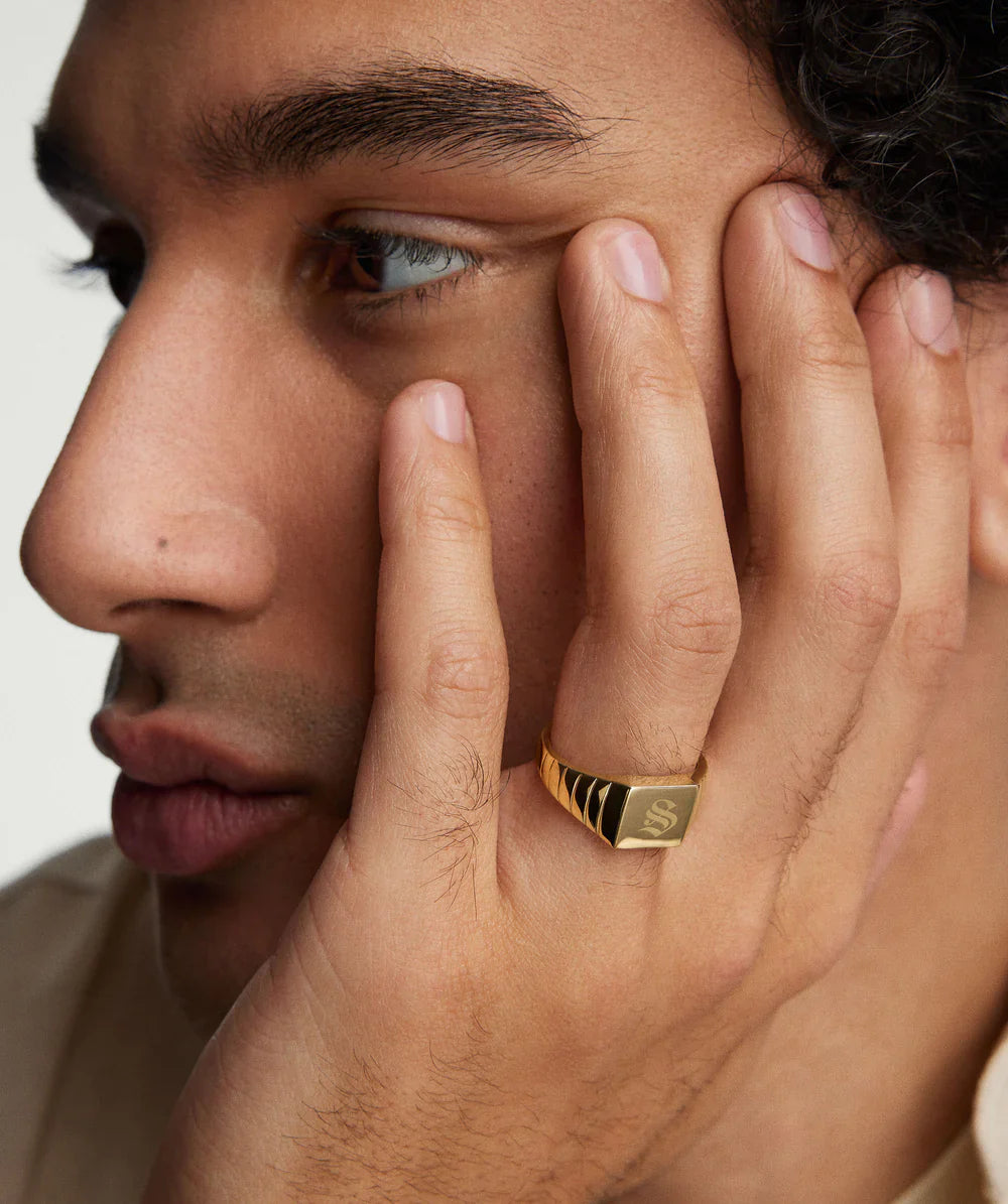 Square Signet Gold Ring - Size 8 - Mens