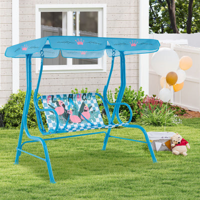 2-Seater Kids Patio Swing with Metal Stand and Adjustable Canopy-Navy