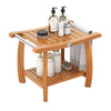 2-Tier Teak Wood Shower Bench Shower Stool with Curved Seat and Handles - Natural