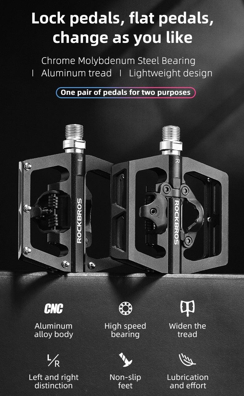 2 In 1 Bicycle Lock Pedal With Free Cleat For Road Bikes Aluminum Anti-Slip Sealed Bearing Lock Accessories Mountain Bike Pedals Bicycle Flat Platform Compatible With Mountain Bike Dual Function Sealed Clipless Aluminum 9/16