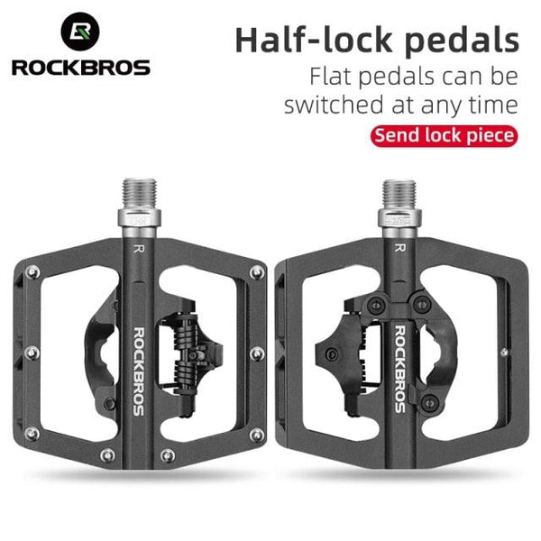 2 In 1 Bicycle Lock Pedal With Free Cleat For Road Bikes Aluminum Anti-Slip Sealed Bearing Lock Accessories Mountain Bike Pedals Bicycle Flat Platform Compatible With Mountain Bike Dual Function Sealed Clipless Aluminum 9/16