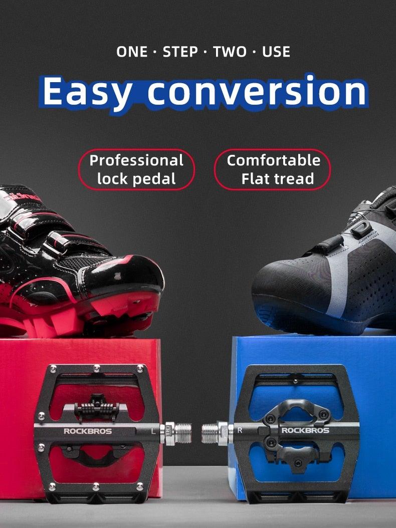 2 In 1 Bicycle Lock Pedal With Free Cleat For Road Bikes Aluminum Anti-Slip Sealed Bearing Lock Accessories Mountain Bike Pedals Bicycle Flat Platform Compatible With Mountain Bike Dual Function Sealed Clipless Aluminum 9/16