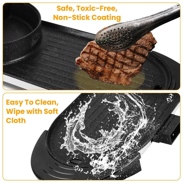 2-in-1 Electric Hot Pot with Bbq Grill Cooker 2200W