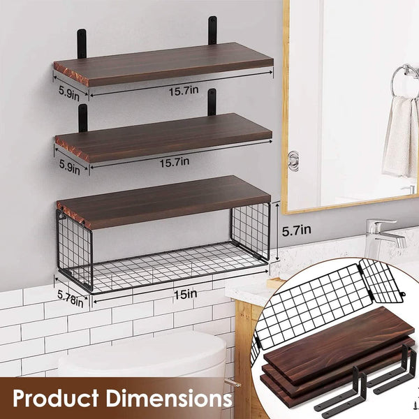 2-in-1 Floating Shelves Wall Mounted with Storage Basket
