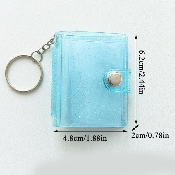 2 Inch Photo Album PVC Sequins Transparent Sticker & Name Card Holder 16 Pockets Photo Holder Business Card Bag Mini Photo Holds Photos with Key Chain Album Gifts