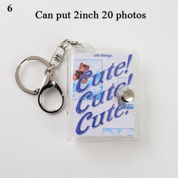 2 Inch Photo Album PVC Sequins Transparent Sticker & Name Card Holder 16 Pockets Photo Holder Business Card Bag Mini Photo Holds Photos with Key Chain Album Gifts