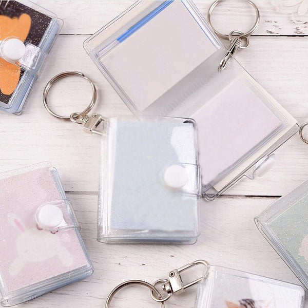 2 Inch Photo Album PVC Sequins Transparent Sticker & Name Card Holder 16 Pockets Photo Holder Business Card Bag Mini Photo Holds Photos with Key Chain Album Gifts