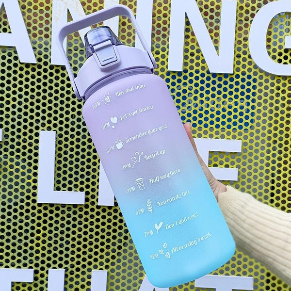 2 Liters Water Bottle Motivational Drinking Bottle Sports Water Bottle With Time Marker Stickers Portable Reusable Plastic Cups Motivational Sports Water Bottle With Time Capacity Marker BPA Free Big Large Gym Cycling Water Bottle Cup Jug For Kids School