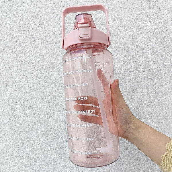 2 Liters Water Bottle Motivational Drinking Bottle Sports Water Bottle With Time Marker Stickers Portable Reusable Plastic Cups Motivational Sports Water Bottle With Time Capacity Marker BPA Free Big Large Gym Cycling Water Bottle Cup Jug For Kids School