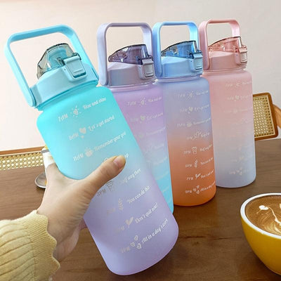 2 Liters Water Bottle Motivational Drinking Bottle Sports Water Bottle With Time Marker Stickers Portable Reusable Plastic Cups Motivational Sports Water Bottle With Time Capacity Marker BPA Free Big Large Gym Cycling Water Bottle Cup Jug For Kids School