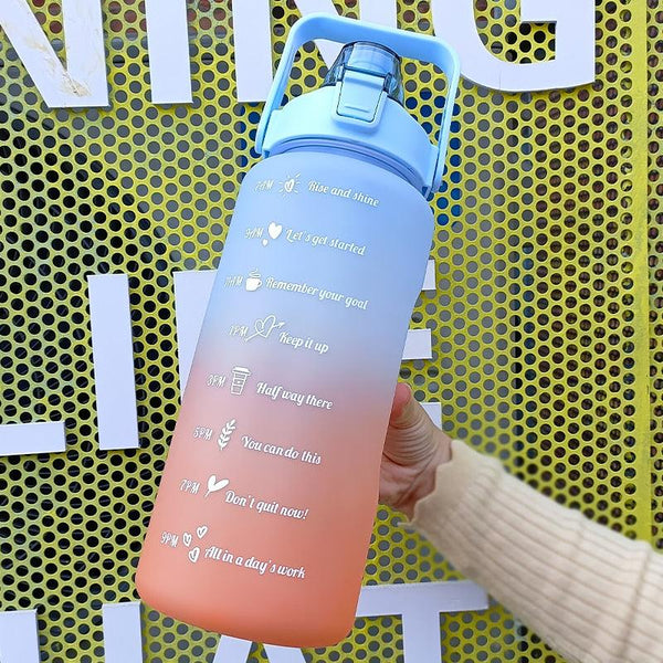 2 Liters Water Bottle Motivational Drinking Bottle Sports Water Bottle With Time Marker Stickers Portable Reusable Plastic Cups Motivational Sports Water Bottle With Time Capacity Marker BPA Free Big Large Gym Cycling Water Bottle Cup Jug For Kids School