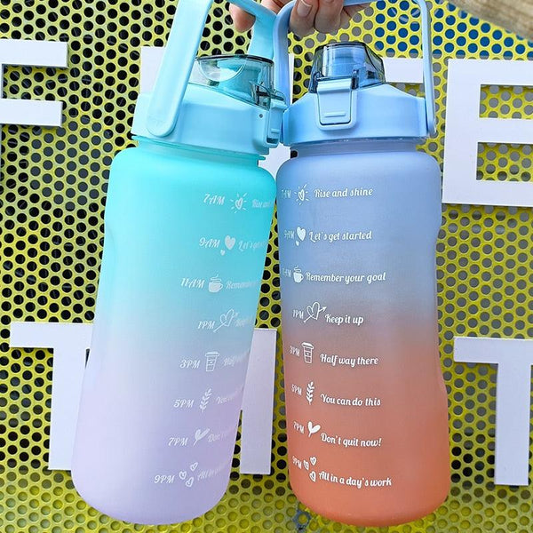 2 Liters Water Bottle Motivational Drinking Bottle Sports Water Bottle With Time Marker Stickers Portable Reusable Plastic Cups Motivational Sports Water Bottle With Time Capacity Marker BPA Free Big Large Gym Cycling Water Bottle Cup Jug For Kids School