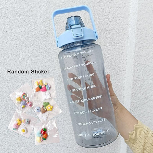 2 Liters Water Bottle Motivational Drinking Bottle Sports Water Bottle With Time Marker Stickers Portable Reusable Plastic Cups Motivational Sports Water Bottle With Time Capacity Marker BPA Free Big Large Gym Cycling Water Bottle Cup Jug For Kids School