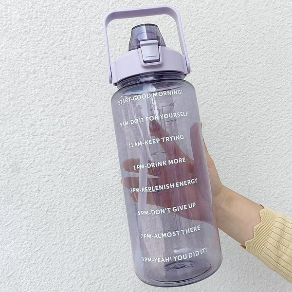 2 Liters Water Bottle Motivational Drinking Bottle Sports Water Bottle With Time Marker Stickers Portable Reusable Plastic Cups Motivational Sports Water Bottle With Time Capacity Marker BPA Free Big Large Gym Cycling Water Bottle Cup Jug For Kids School