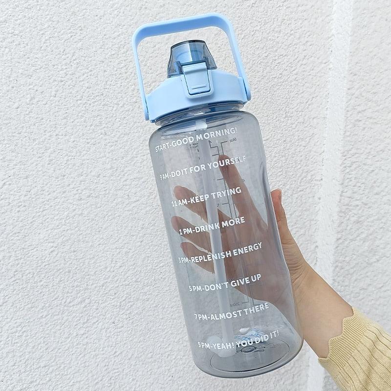 2 Liters Water Bottle Motivational Drinking Bottle Sports Water Bottle With Time Marker Stickers Portable Reusable Plastic Cups Motivational Sports Water Bottle With Time Capacity Marker BPA Free Big Large Gym Cycling Water Bottle Cup Jug For Kids School