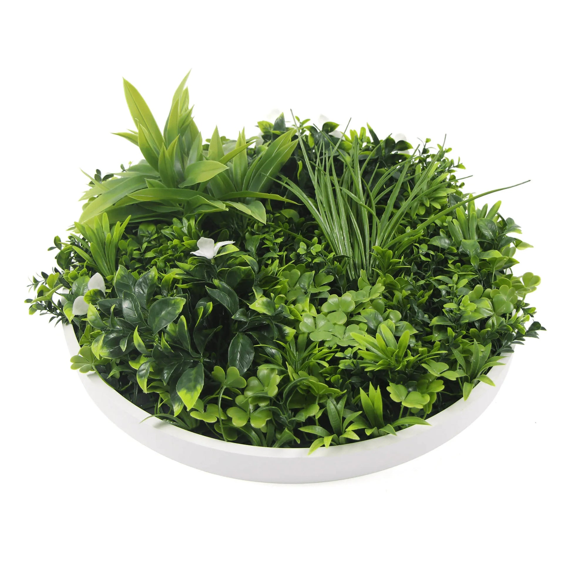 Artificial Green Wall Disc 20in – White Frame – UV Resistant – Commercial Grade