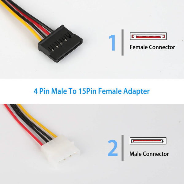 2-Pack: 4 Pin Male To 15Pin Female Data Cable Adapter