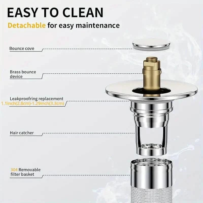 2-Pack: Pop-Up Bathroom Sink Stopper with Stainless Steel Drain Filter and Hair Catcher