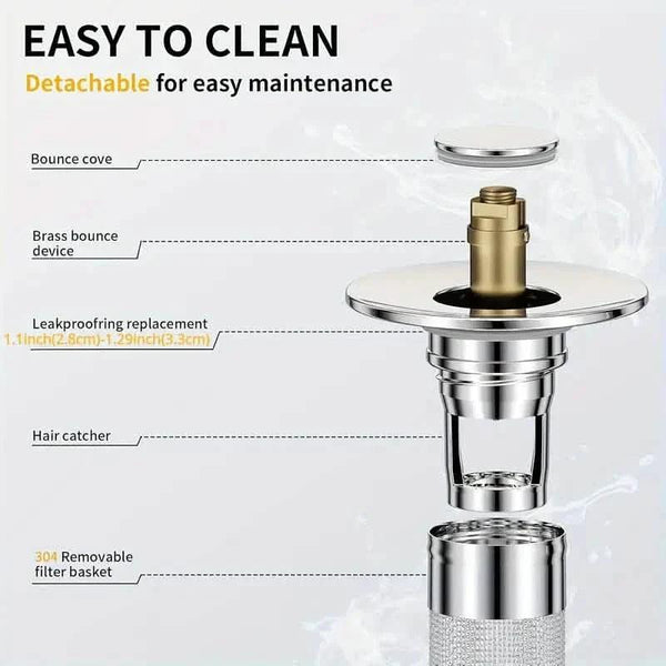 2-Pack: Pop-Up Bathroom Sink Stopper with Stainless Steel Drain Filter and Hair Catcher