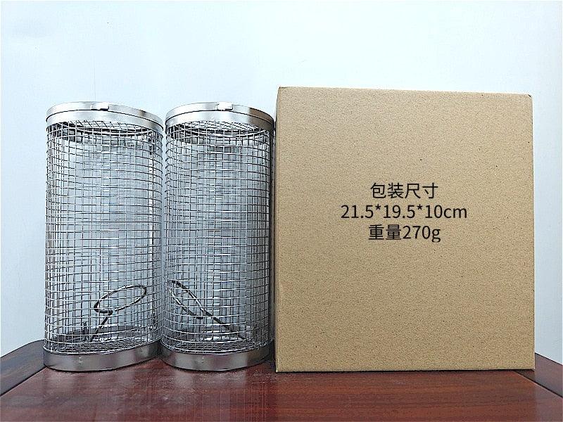 2 PCS Grill Basket BBQ Rolling Grilling Basket Stainless Steel Grill Mesh Barbeque Portable Grill Accessories for Fish BBQ Rolling Grilling Basket for Outdoor Grill Cylindrical Stainless Steel Grill