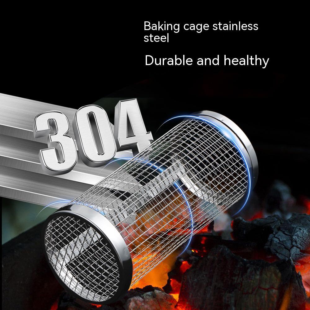 2 PCS Grill Basket BBQ Rolling Grilling Basket Stainless Steel Grill Mesh Barbeque Portable Grill Accessories for Fish BBQ Rolling Grilling Basket for Outdoor Grill Cylindrical Stainless Steel Grill