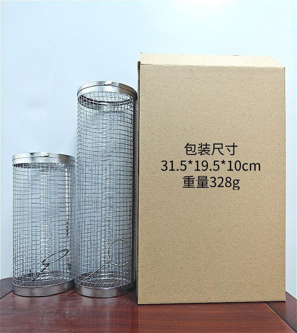 2 PCS Grill Basket BBQ Rolling Grilling Basket Stainless Steel Grill Mesh Barbeque Portable Grill Accessories for Fish BBQ Rolling Grilling Basket for Outdoor Grill Cylindrical Stainless Steel Grill