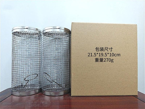 2 PCS Grill Basket BBQ Rolling Grilling Basket Stainless Steel Grill Mesh Barbeque Portable Grill Accessories for Fish BBQ Rolling Grilling Basket for Outdoor Grill Cylindrical Stainless Steel Grill