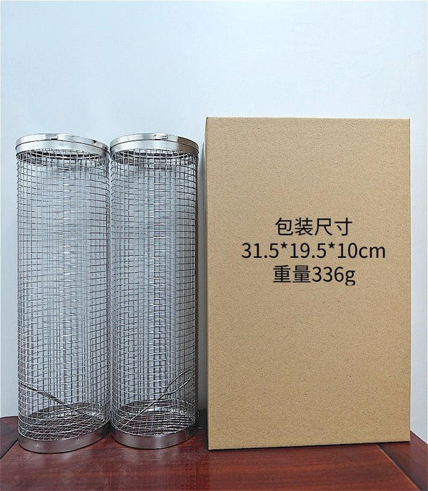 2 PCS Grill Basket BBQ Rolling Grilling Basket Stainless Steel Grill Mesh Barbeque Portable Grill Accessories for Fish BBQ Rolling Grilling Basket for Outdoor Grill Cylindrical Stainless Steel Grill