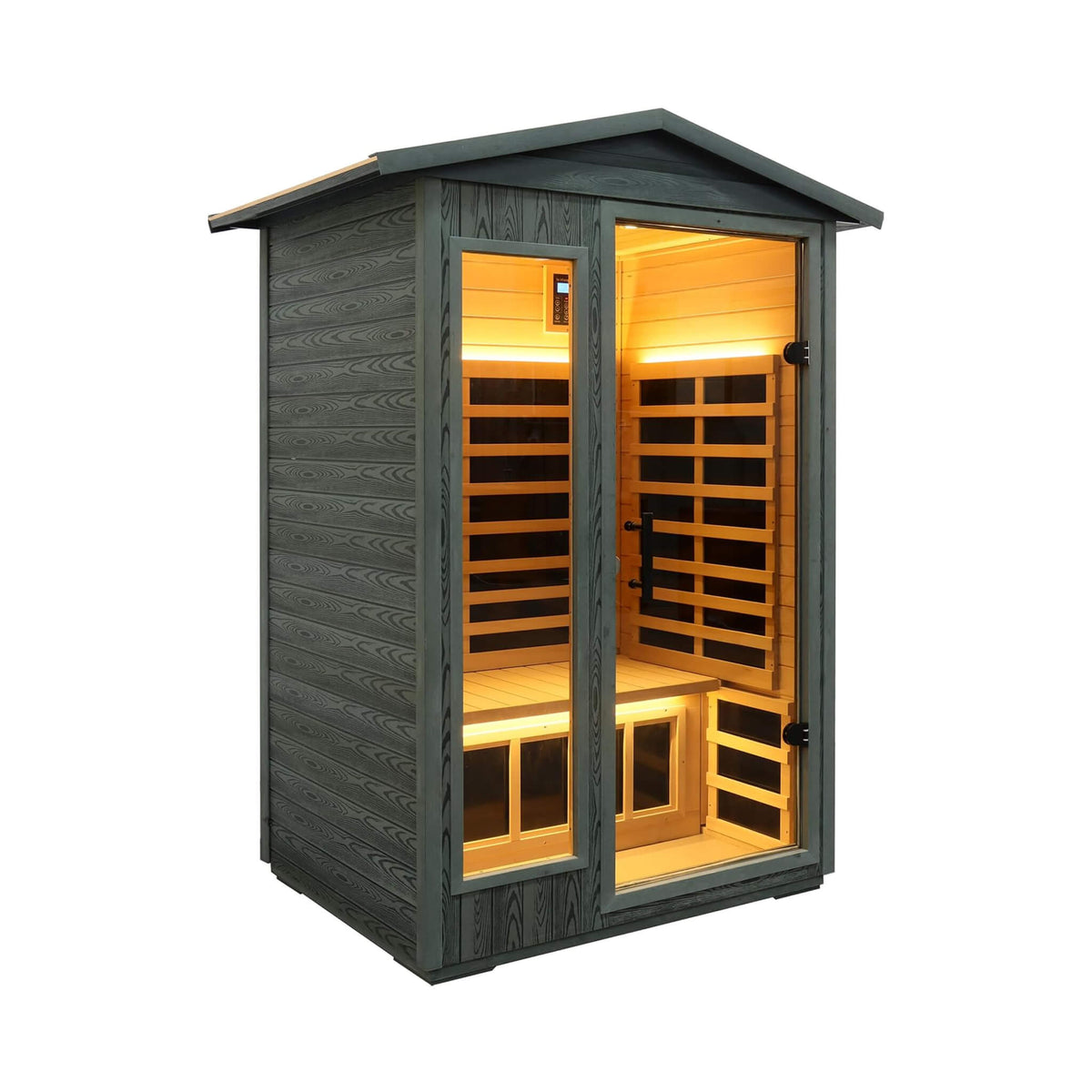 Riva Premium 2-Person Black Carbonized Walnut Low EMF Far Infrared Outdoor Sauna With Bluetooth Audio And LED Lighting (SAK16850)