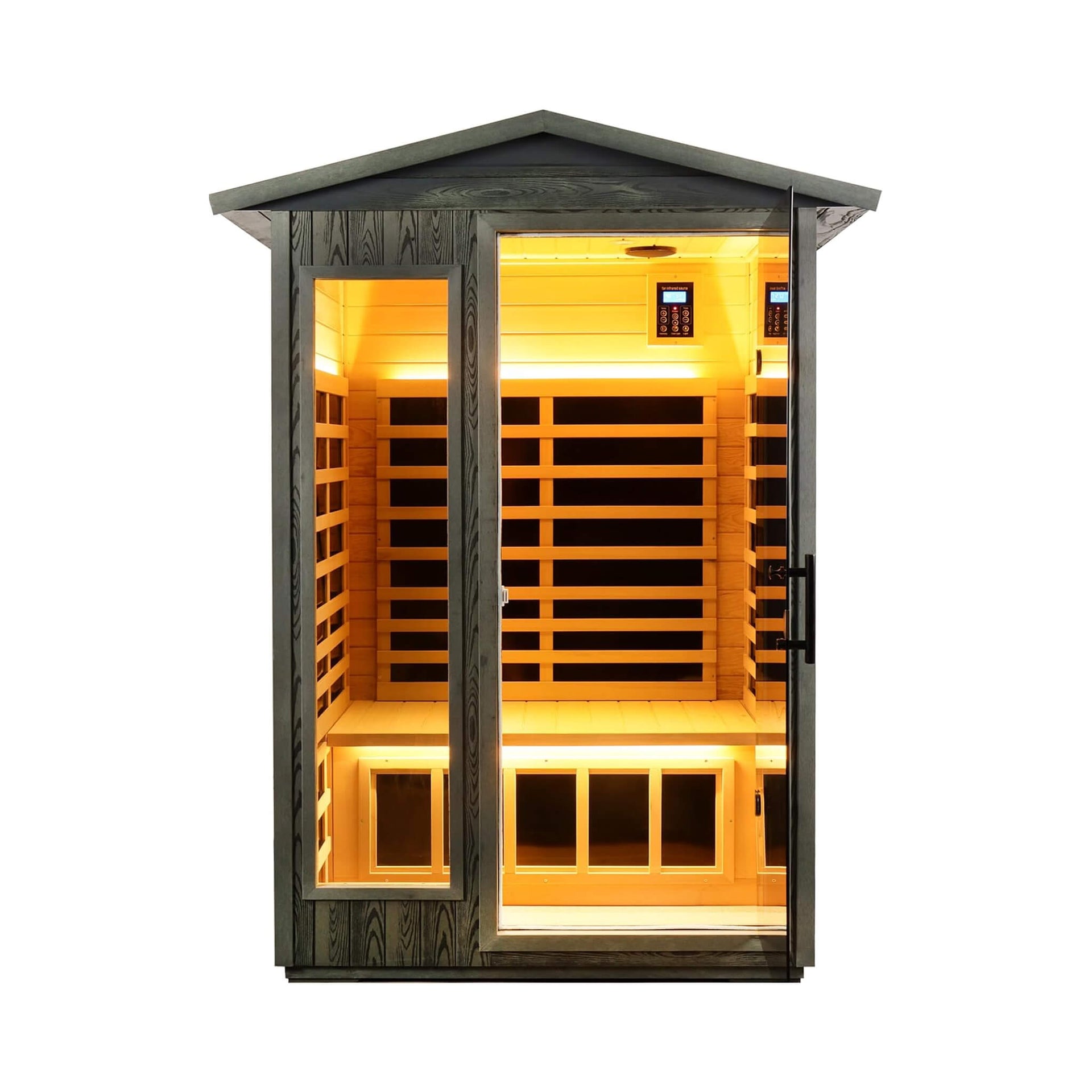 Riva Premium 2-Person Black Carbonized Walnut Low EMF Far Infrared Outdoor Sauna With Bluetooth Audio And LED Lighting (SAK16850)