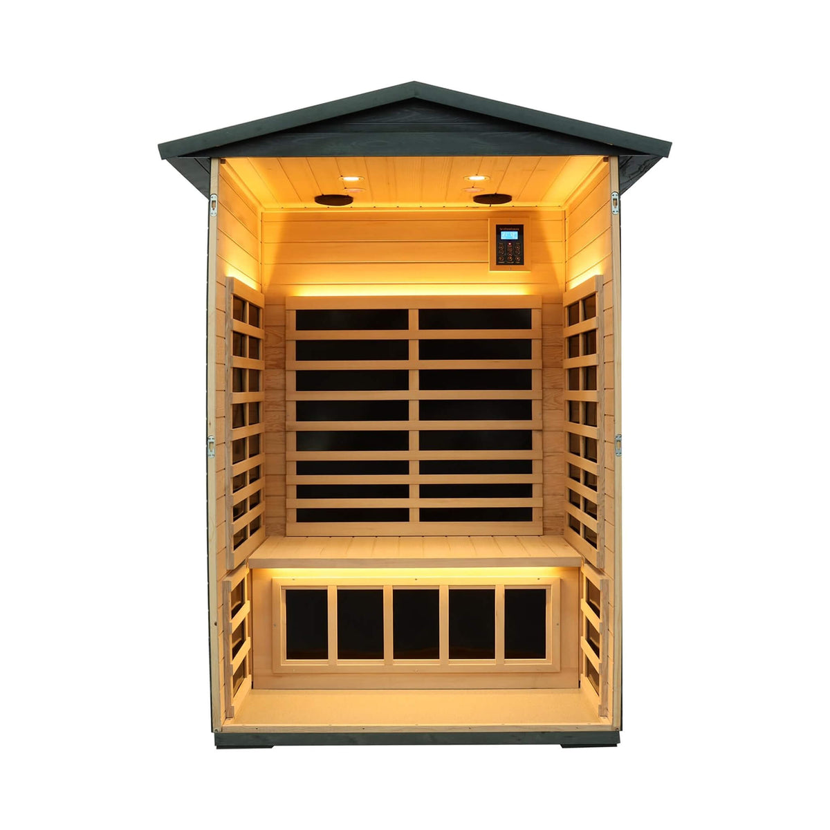 Riva Premium 2-Person Black Carbonized Walnut Low EMF Far Infrared Outdoor Sauna With Bluetooth Audio And LED Lighting (SAK16850)