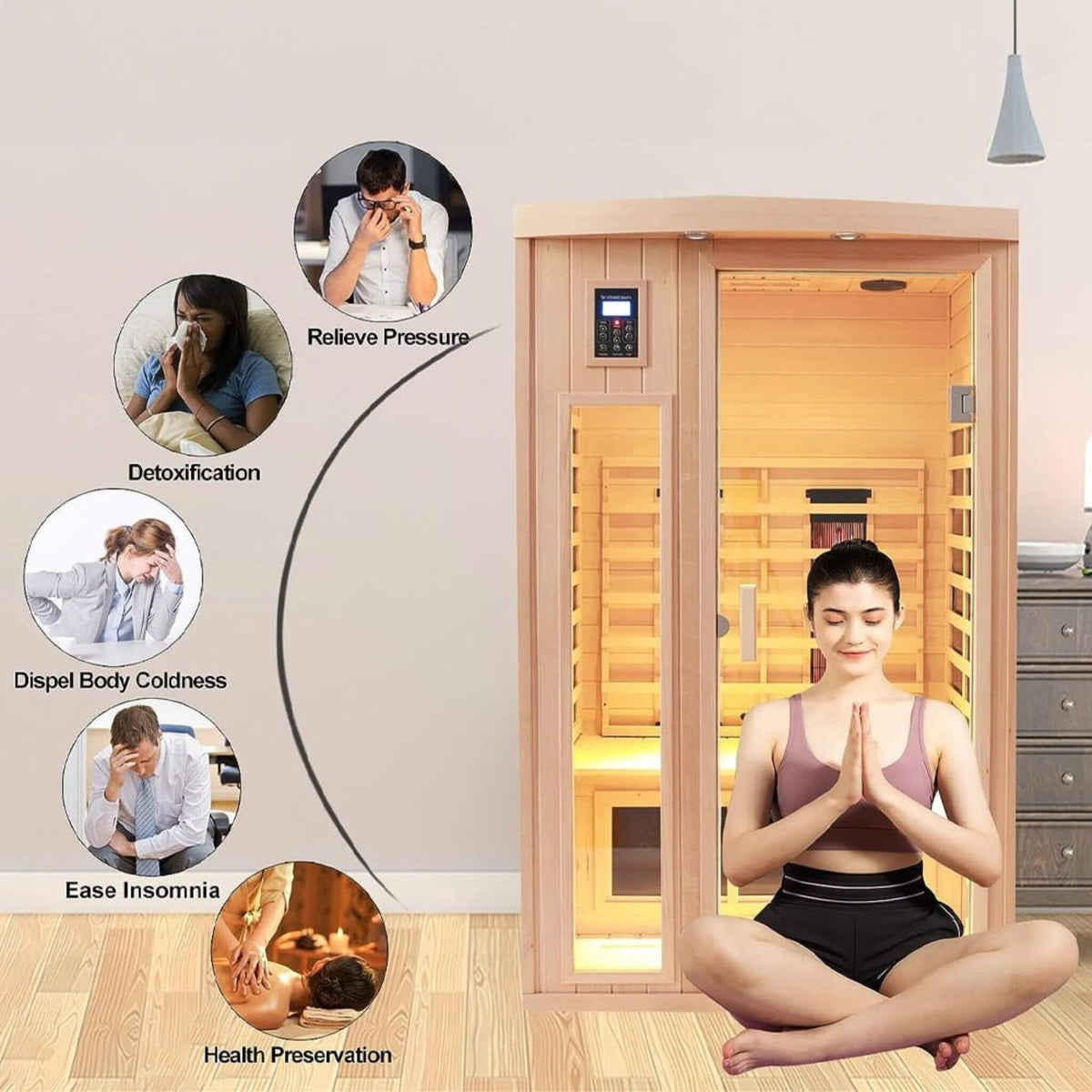 Orien Premium 2-Person Low EMF FAR-Infrared Heat Wood Home Personal Spa Sauna With Ceramic Heaters, 1760W (SAK25714)