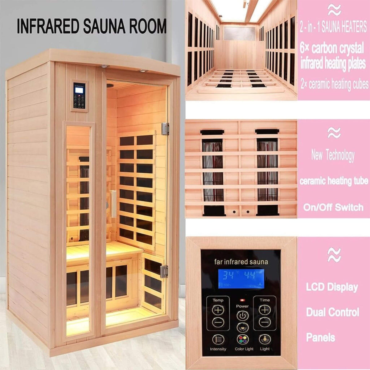 Orien Premium 2-Person Low EMF FAR-Infrared Heat Wood Home Personal Spa Sauna With Ceramic Heaters, 1760W (SAK25714)