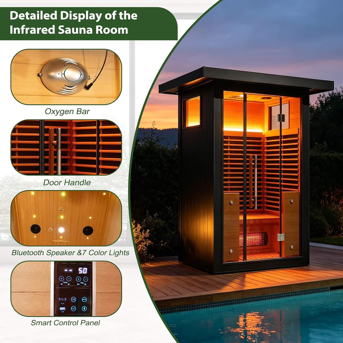 Lugano 2-Person Outdoor Full-Spectrum Infrared Sauna With Aluminum Alloy Exterior & WiFi (SAK14973)