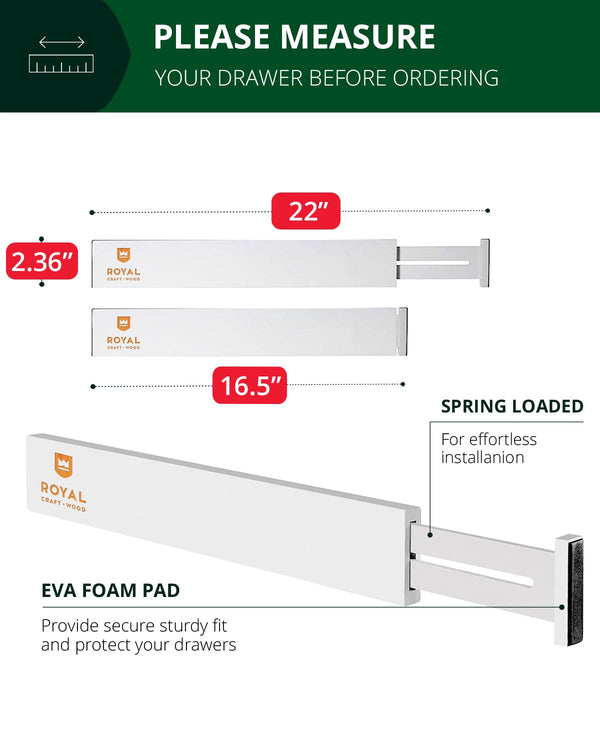 Drawer Dividers 22”, White