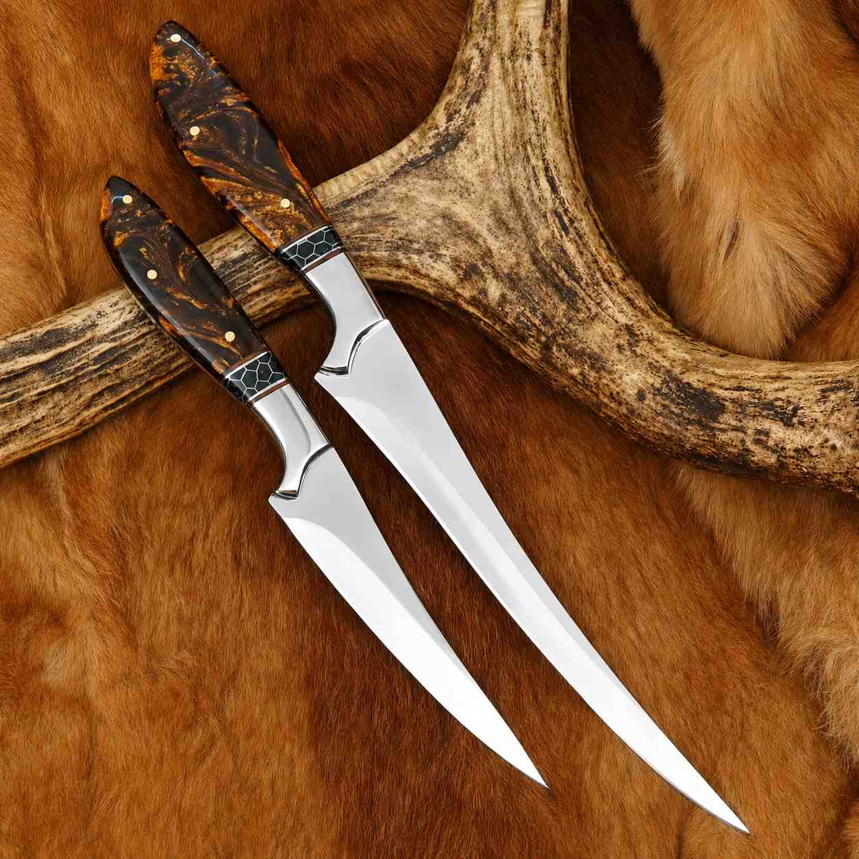 Fillet & Boning Knife Set – 440C Stainless, 2 Piece with Leather Sheaths