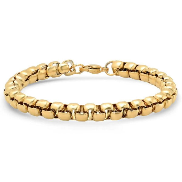 2-Piece: Green Agate Beaded and 18k Gold Plated Box Link Bracelet Set