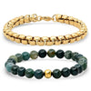 2-Piece: Green Agate Beaded and 18k Gold Plated Box Link Bracelet Set