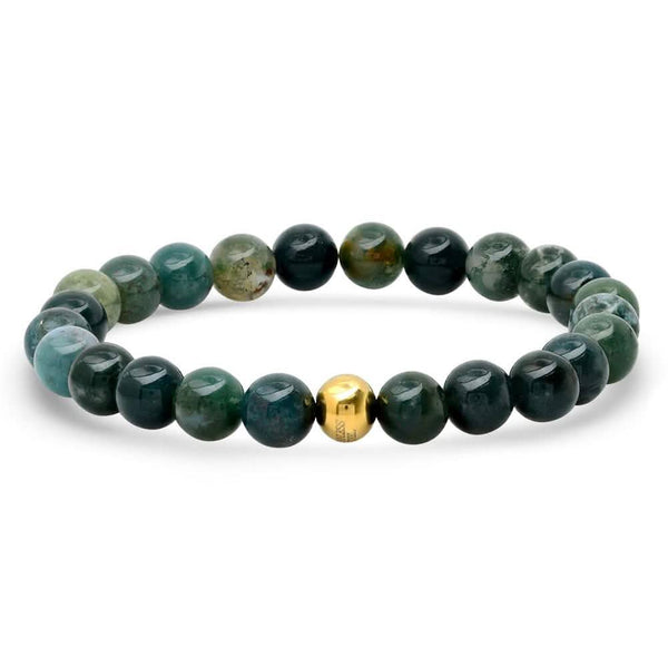 2-Piece: Green Agate Beaded and 18k Gold Plated Box Link Bracelet Set