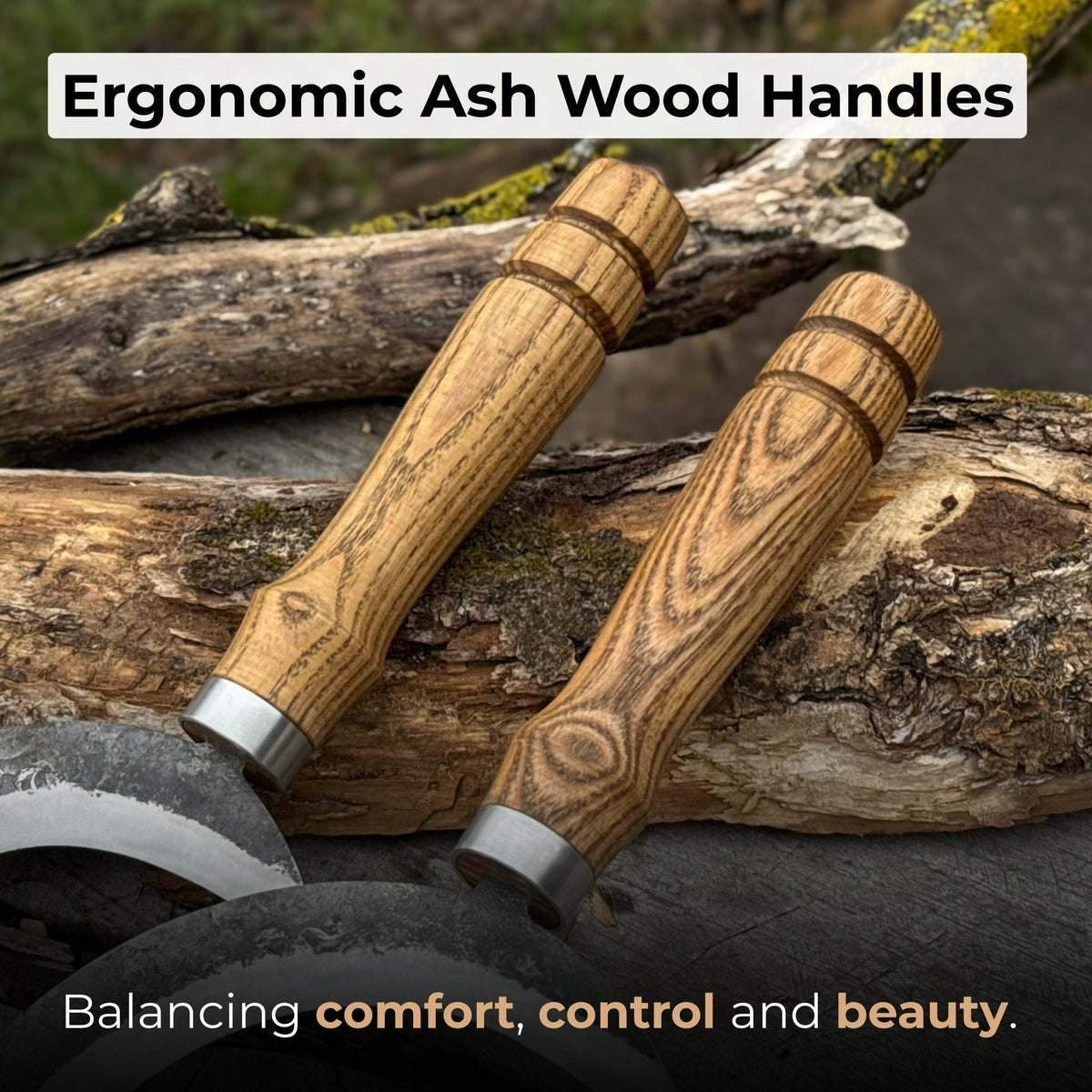 2-Piece Hand-Forged Sickle Set with Leather Sheaths for Gardening