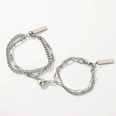 2-Piece: Lovers' Titanium Steel Love Magnet Bracelet