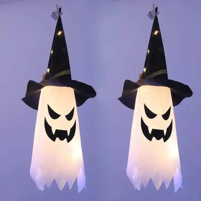 2-Piece Set: Glowing Ghost Witch Hat Halloween Decorations