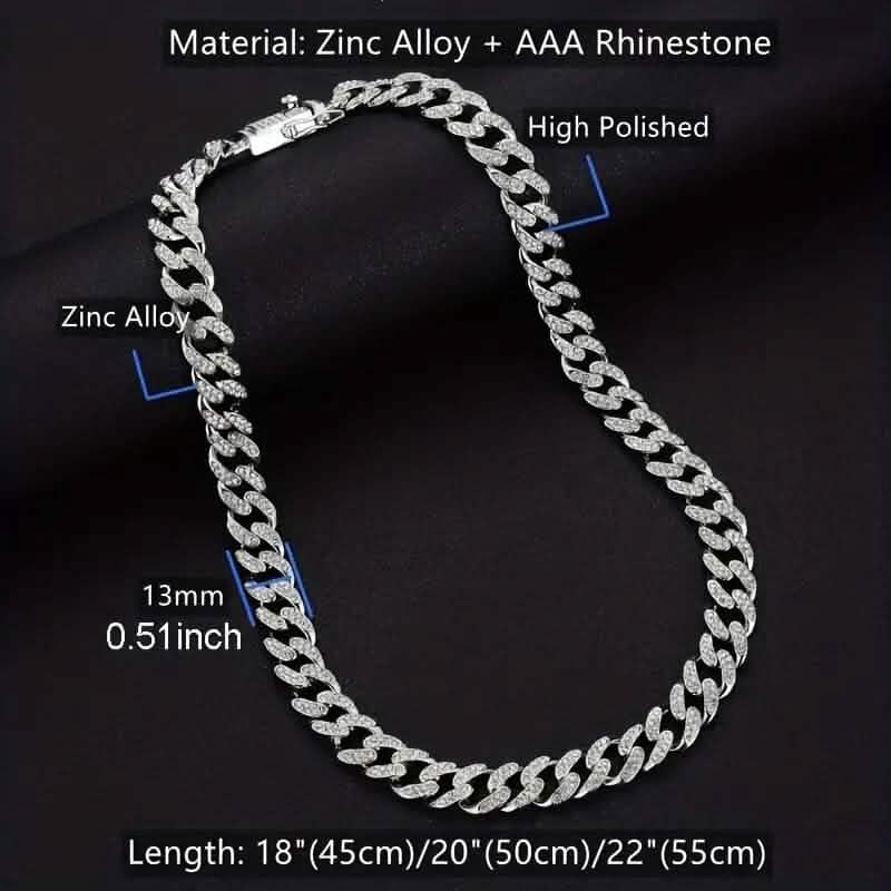 2-Piece Set: Unisex Hip Hop Cuban Chain Necklace and 8