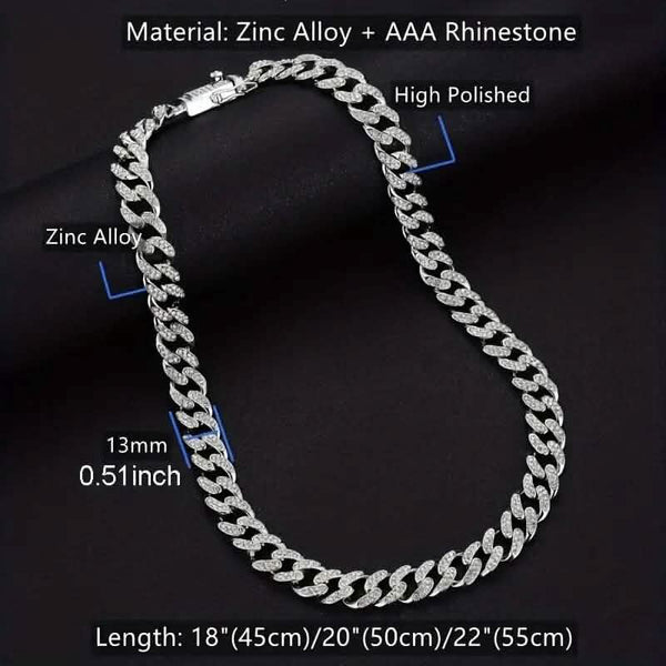 2-Piece Set: Unisex Hip Hop Cuban Chain Necklace and 8