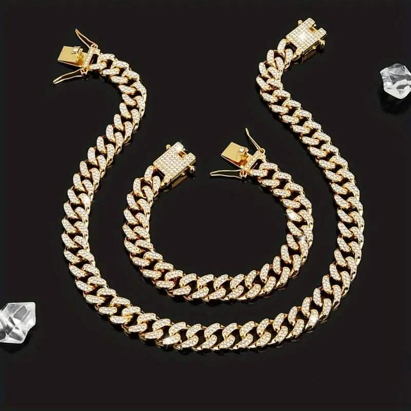 2-Piece Set: Unisex Hip Hop Cuban Chain Necklace and 8