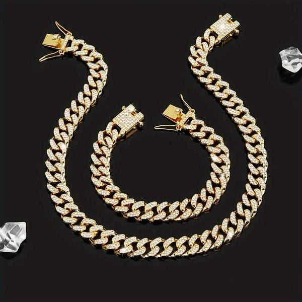2-Piece Set: Unisex Hip Hop Cuban Chain Necklace and 8