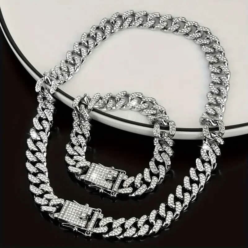 2-Piece Set: Unisex Hip Hop Cuban Chain Necklace and 8