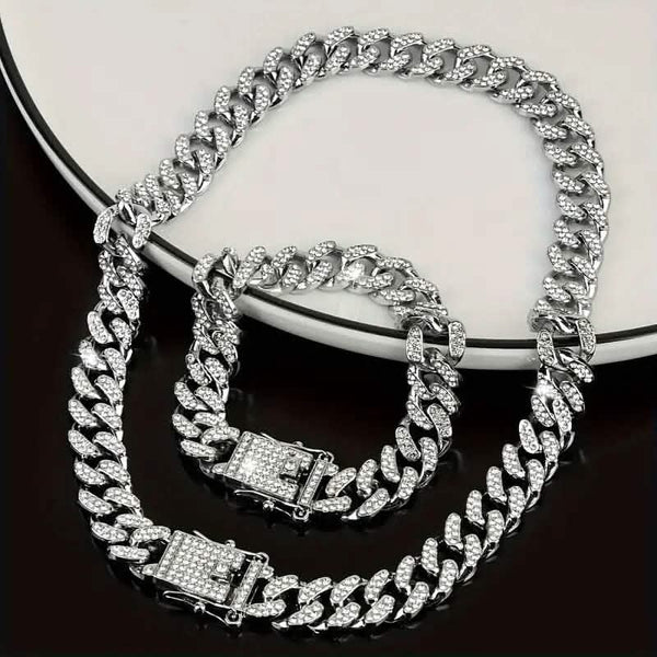 2-Piece Set: Unisex Hip Hop Cuban Chain Necklace and 8