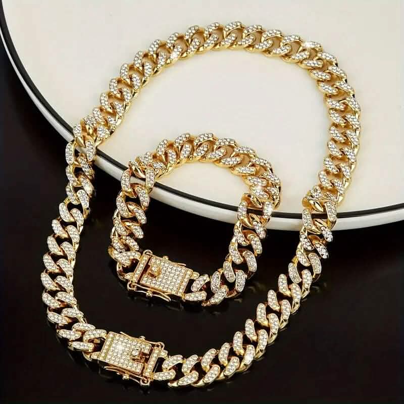 2-Piece Set: Unisex Hip Hop Cuban Chain Necklace and 8