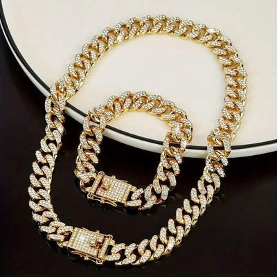 2-Piece Set: Unisex Hip Hop Cuban Chain Necklace and 8